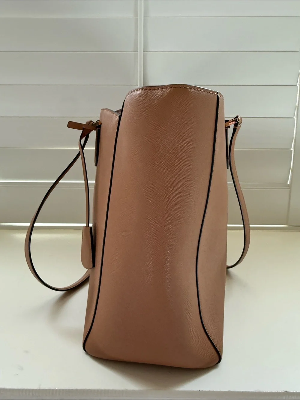 Tory Burch Cognac Saffiano Leather Tote with Logo Accent